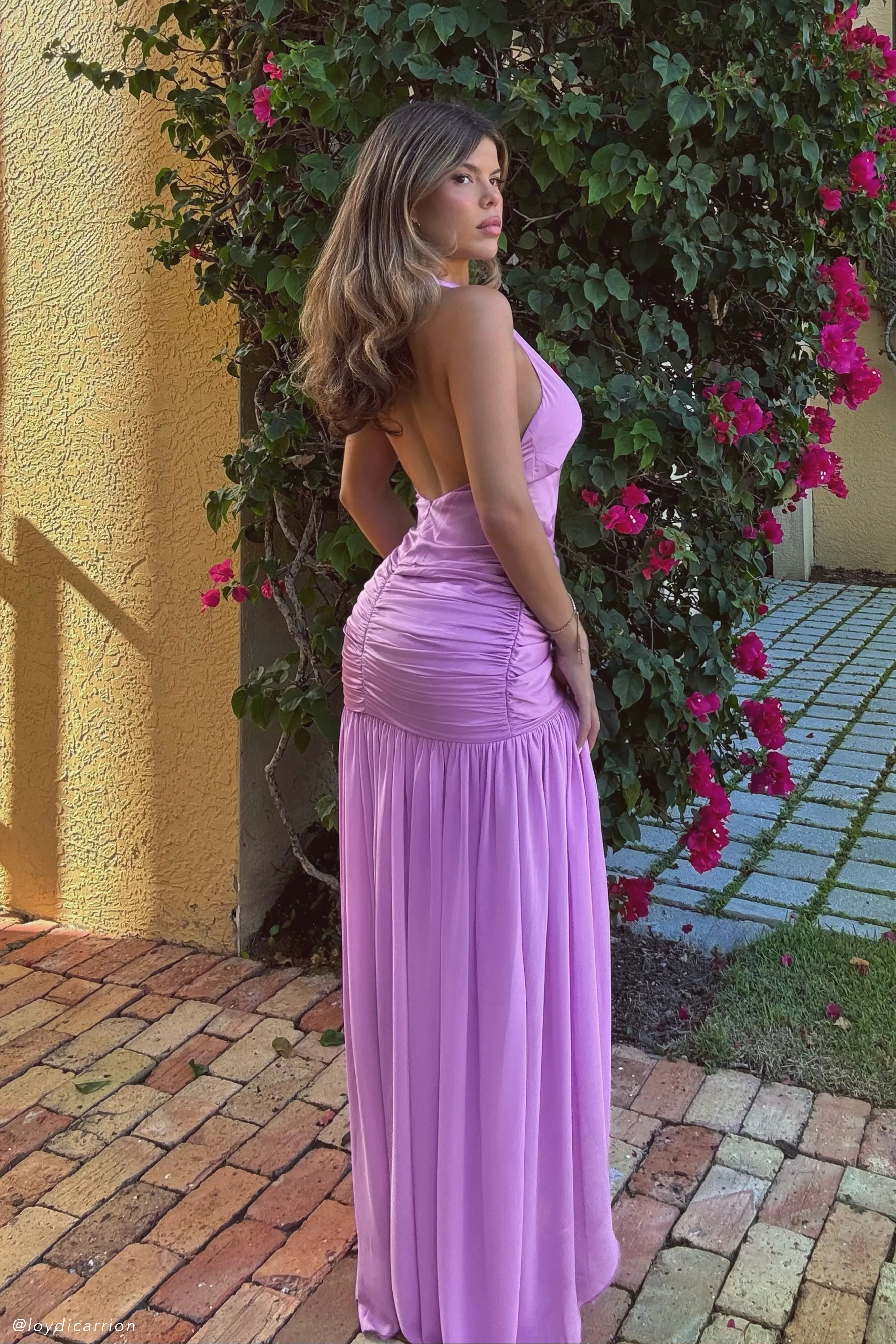 Graziana Satin Chiffon Plunge Maxi Dress - Violet Sophisticated Design Smart Fit Wear