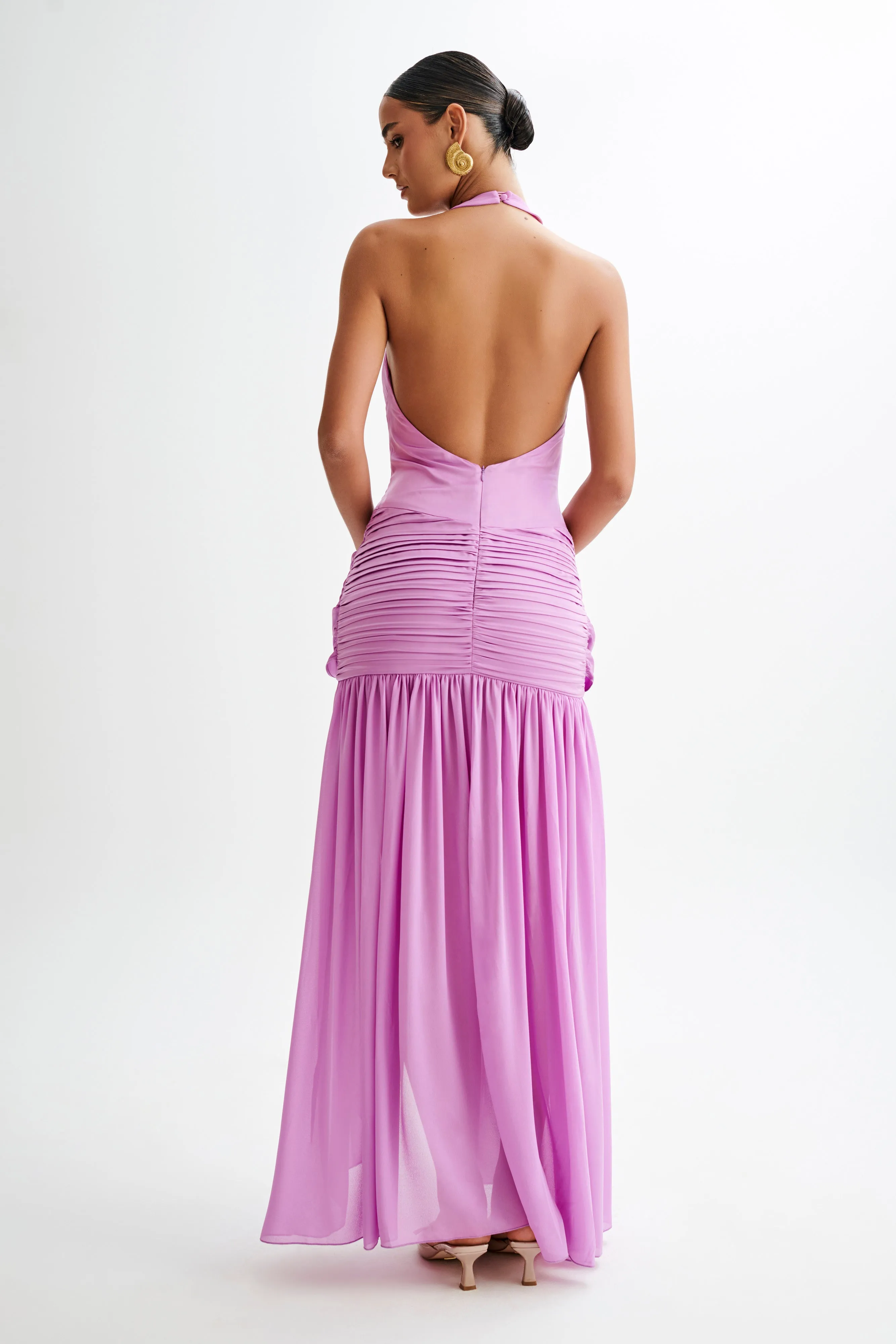 Everyday Use Style focused Graziana Satin Chiffon Plunge Maxi Dress - Violet