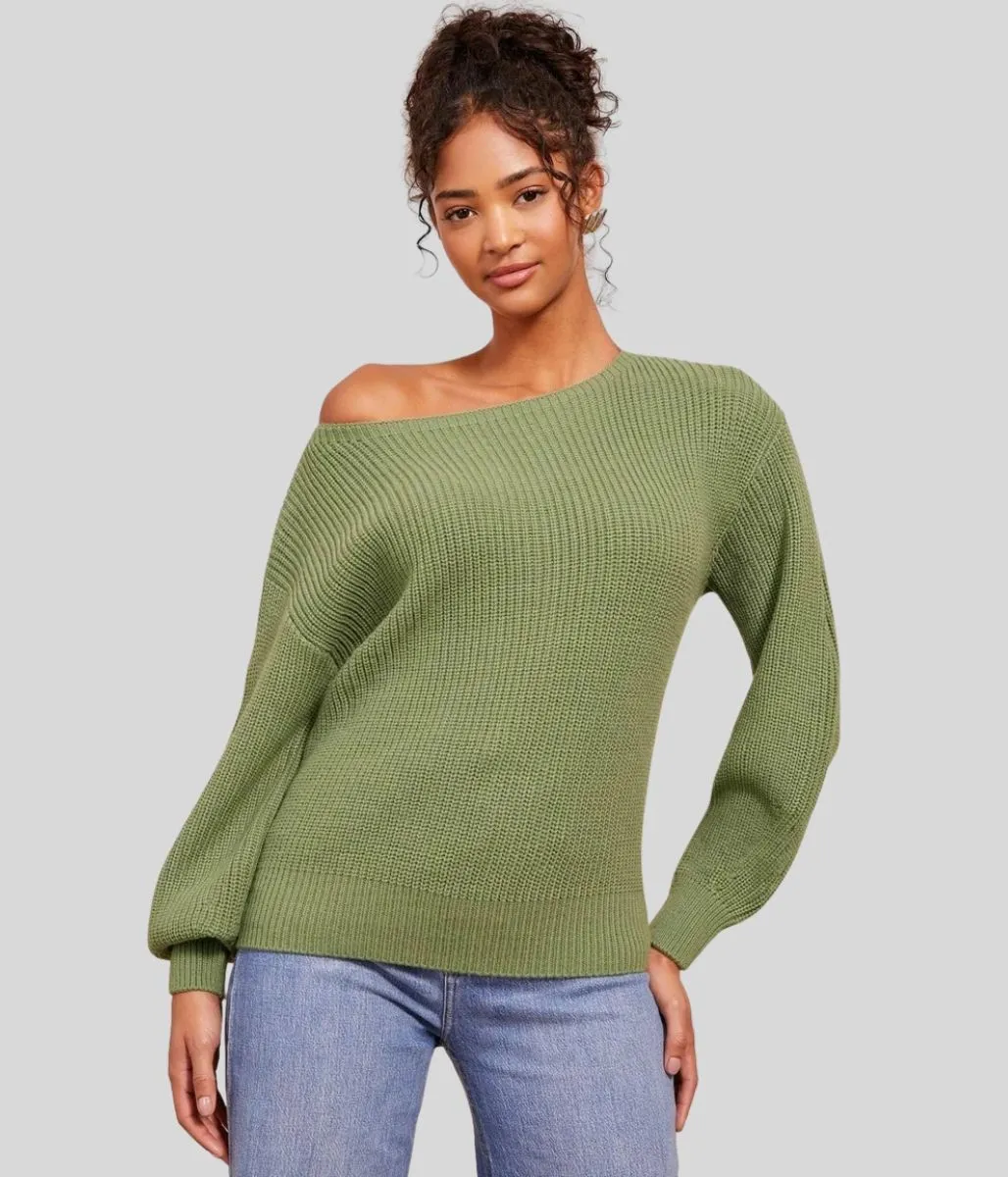 Green Boat Neck Knitted Jumper Breathable Fit