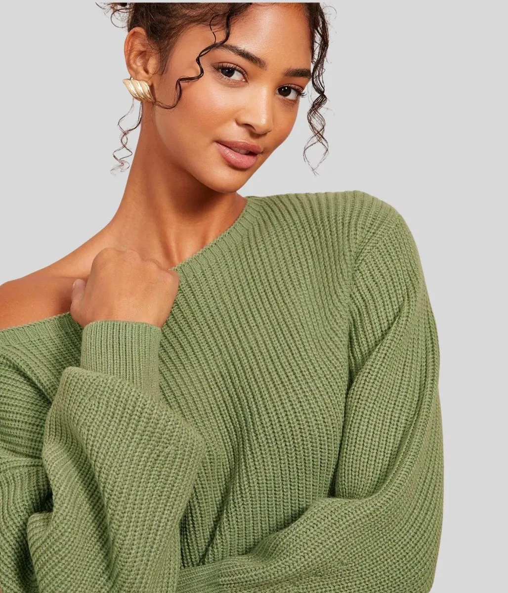 Cozy Chic Chilly Knitwear Green Boat Neck Knitted Jumper