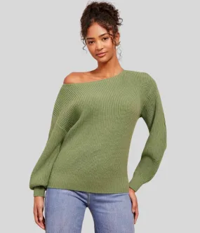 Green Boat Neck Knitted Jumper Breathable Fit