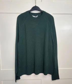 Double Layered Knit Adjustable Fit Green Fine Merino Wool Jumper