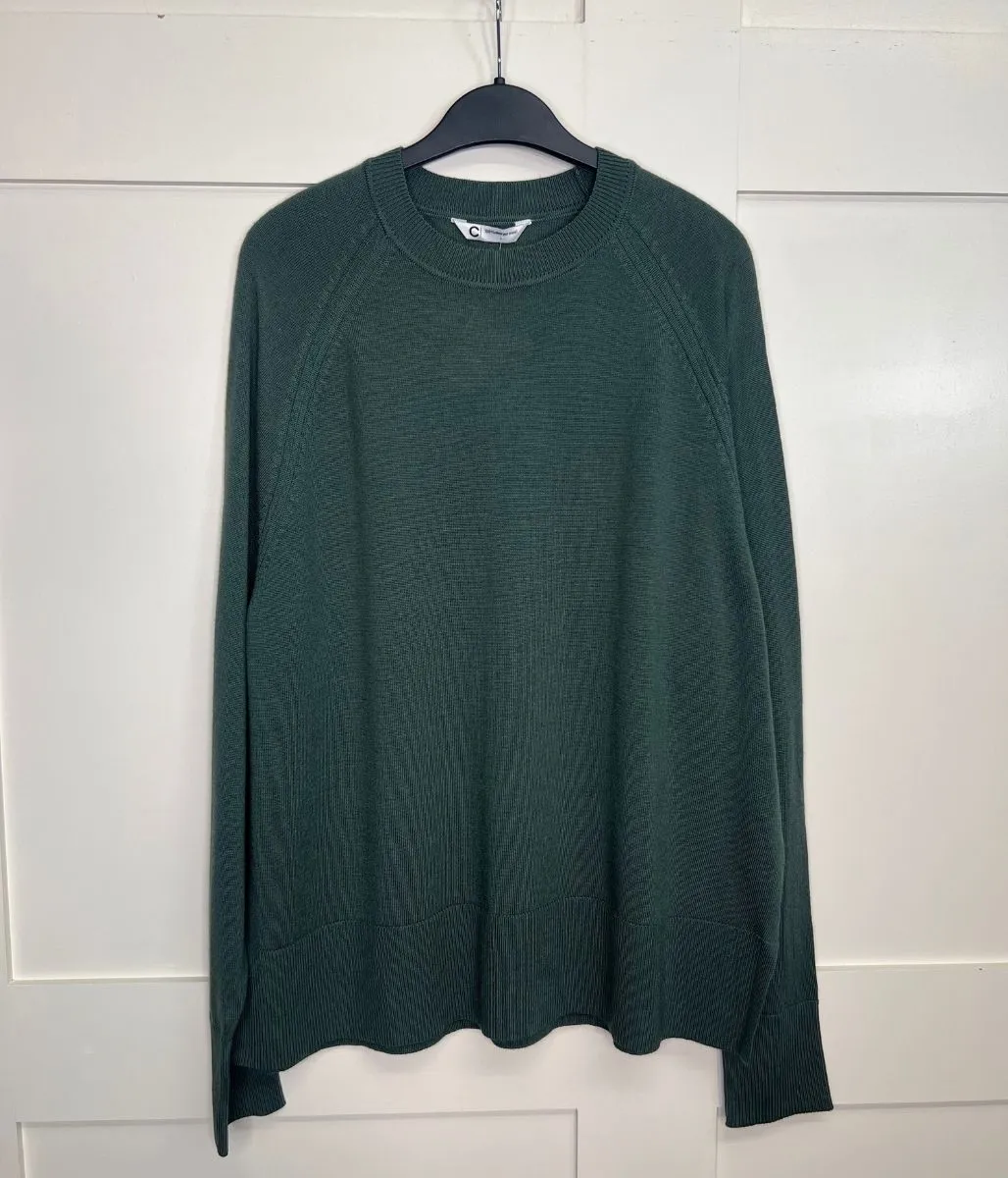 Double Layered Knit Adjustable Fit Green Fine Merino Wool Jumper