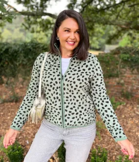 Green Leopard Print Soft Full Zip Fleece Cozy Style NoIrritationSeams