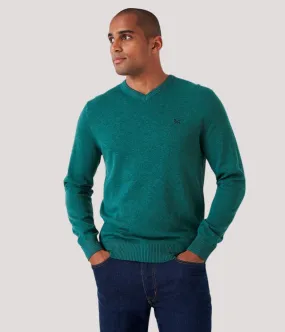 Green Mens Cotton Logo Jumper Reinforced Cuffs