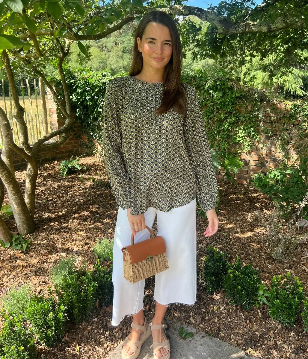 Green Printed Popover Blouse Light Fit
