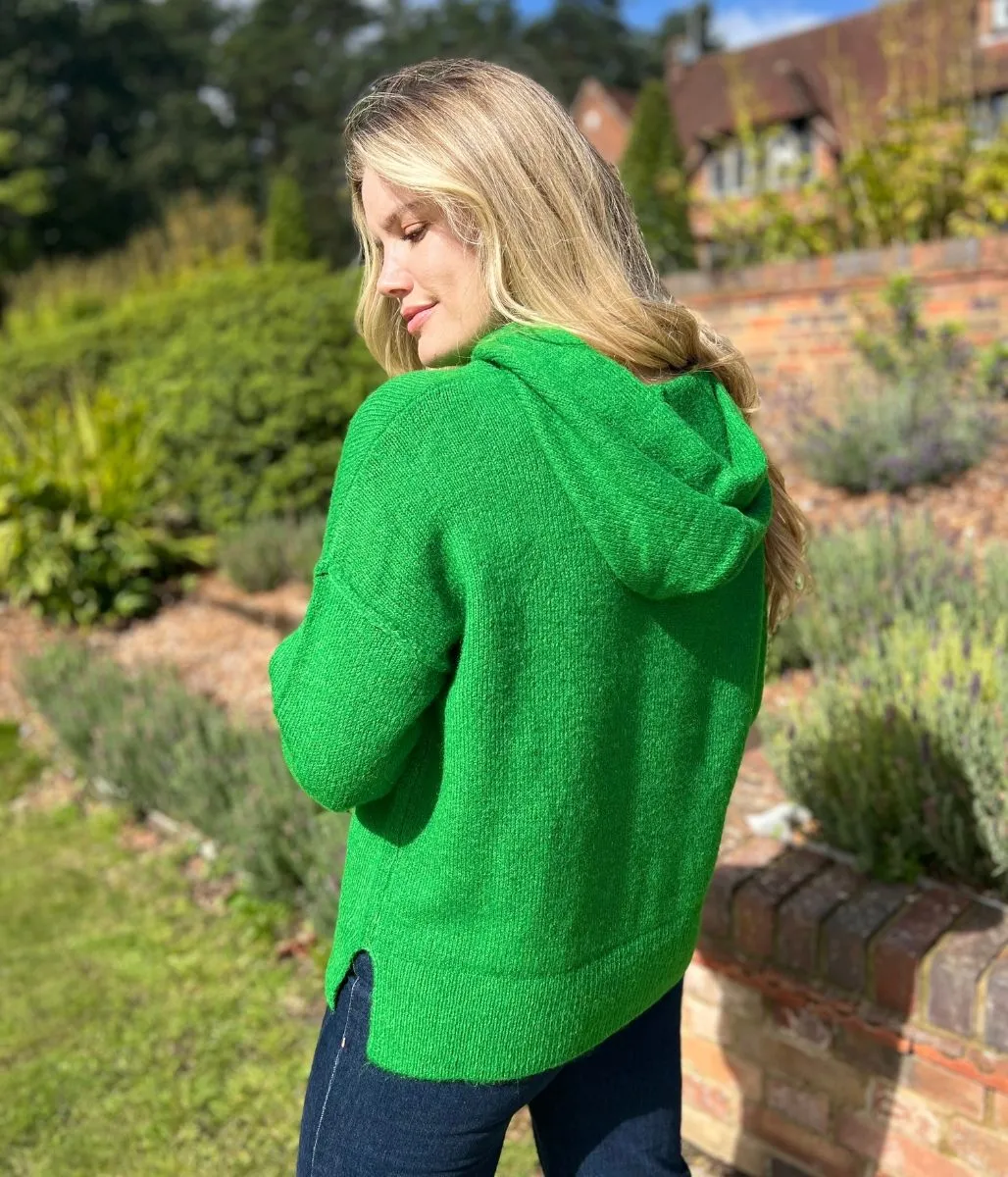 Effortless Comfort Wear Cozy & Soft Green Relaxed Knitted Hooded Jumper