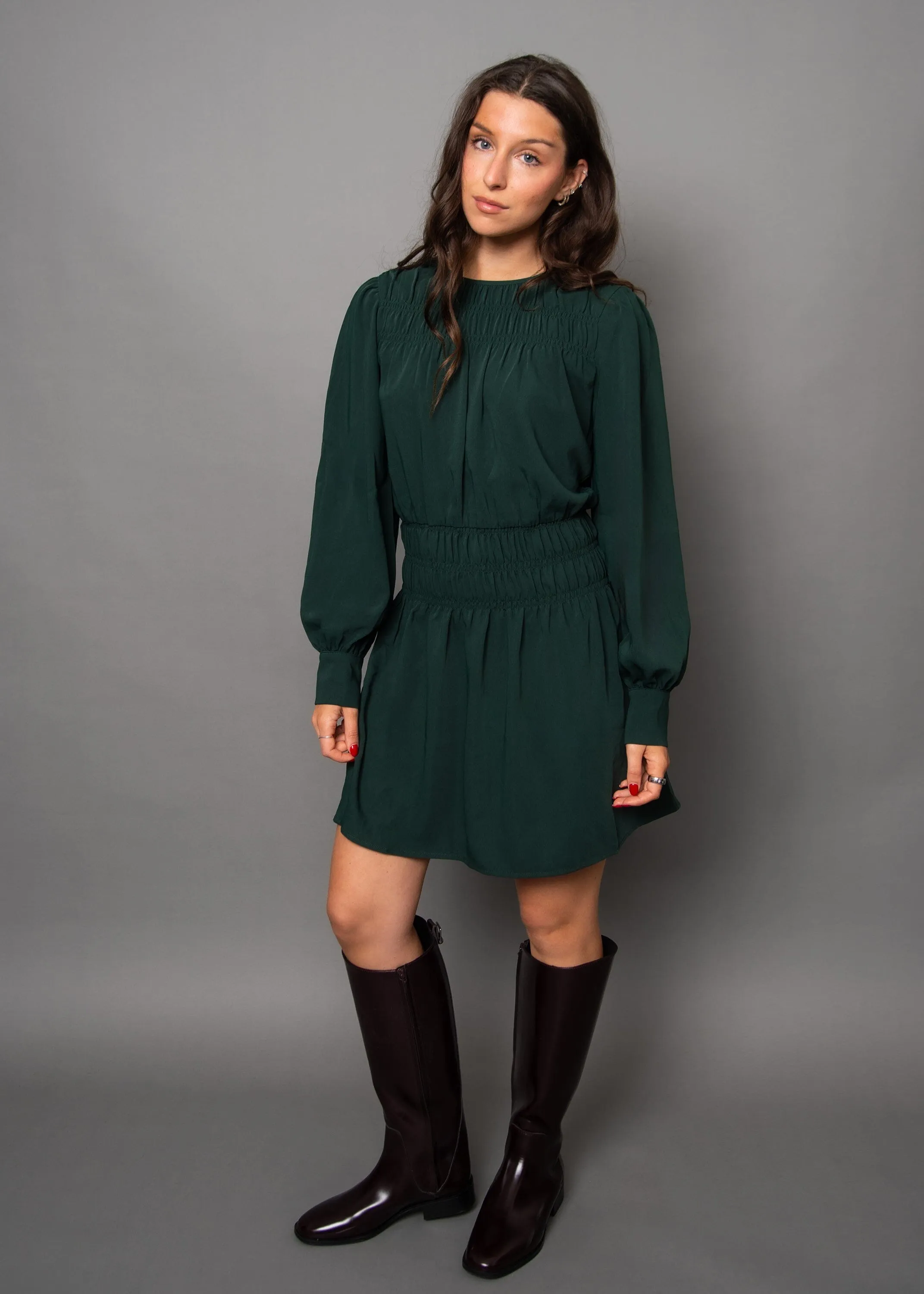 Smile Soft GREEN SHIRRED MINI DRESS