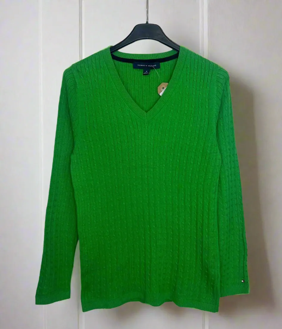 Layering Piece Green V Neck Cable Twist Jumper