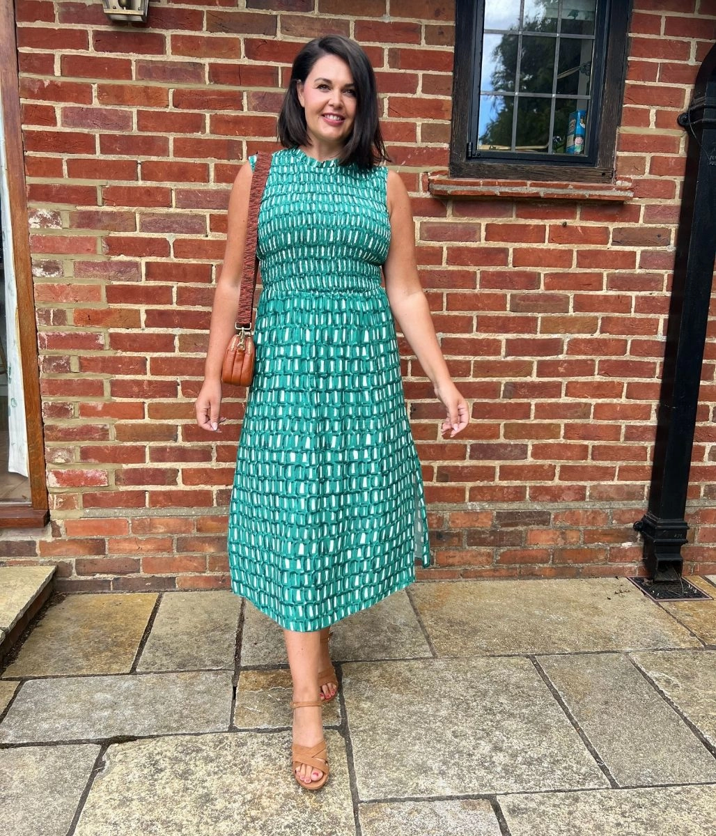 Green Heidi Shirred Bodice Midi Dress Pleat Breeze