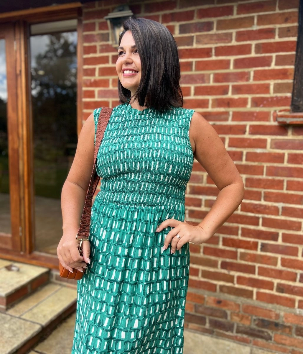 Chic boho dress Basic Warm Green Heidi Shirred Bodice Midi Dress