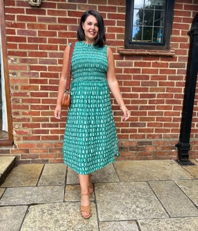 Green Heidi Shirred Bodice Midi Dress Pleat Breeze