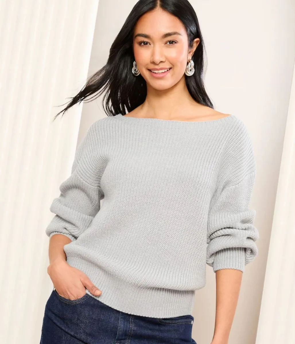 Grey Boat Neck Knitted Jumper Effortless Style