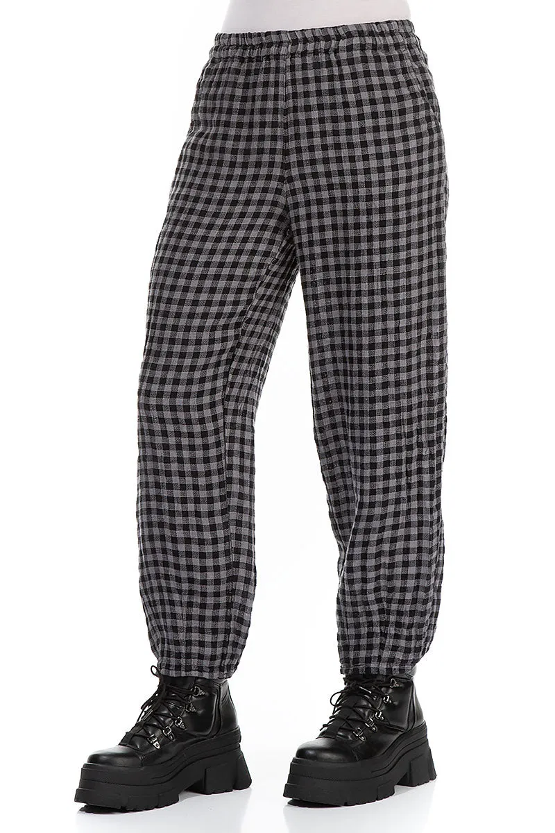 Grey Check Linen Pencil Trousers Light Coverage TaperedLeg