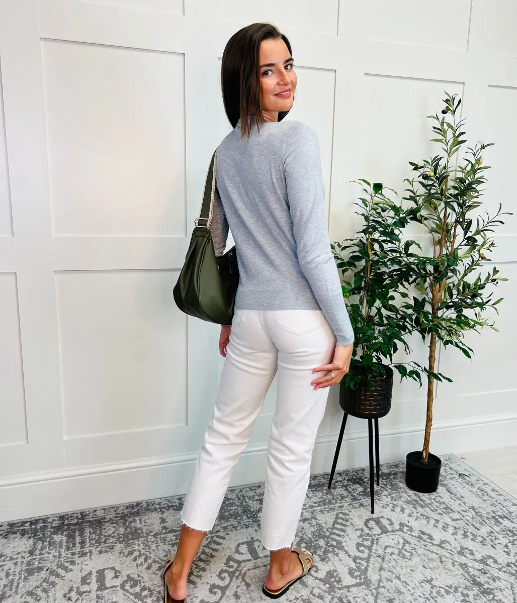 Grey Classic Round Neck Cardigan Odor Resistant Fabric