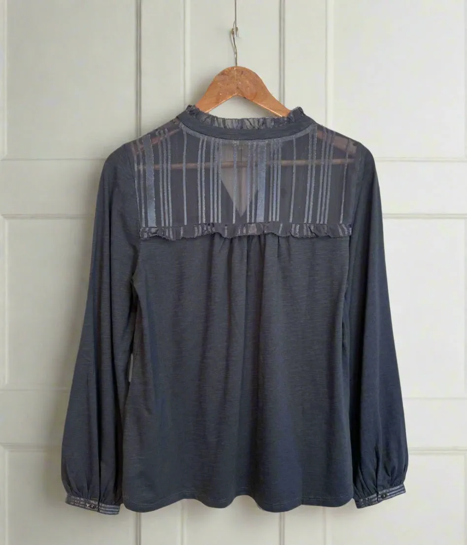 BalancedDrape ReinforcedHem Grey Contrast Jersey Blouse