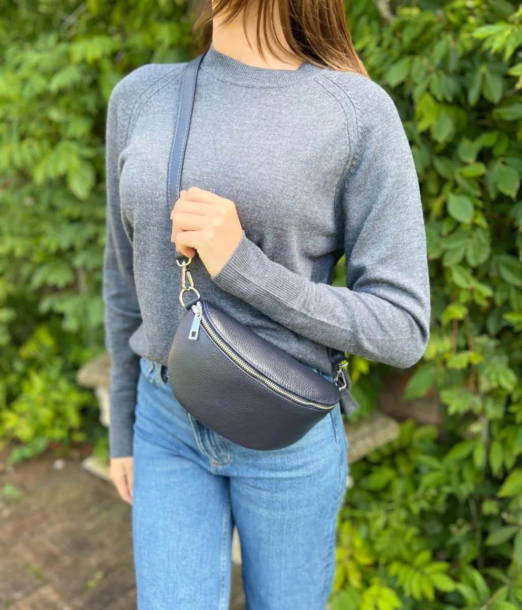 Stretchy Waist Grey Fine Merino Wool Jumper