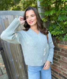 Essential Knit Breathable Layer Fit Grey V Neck Knitted Jumper