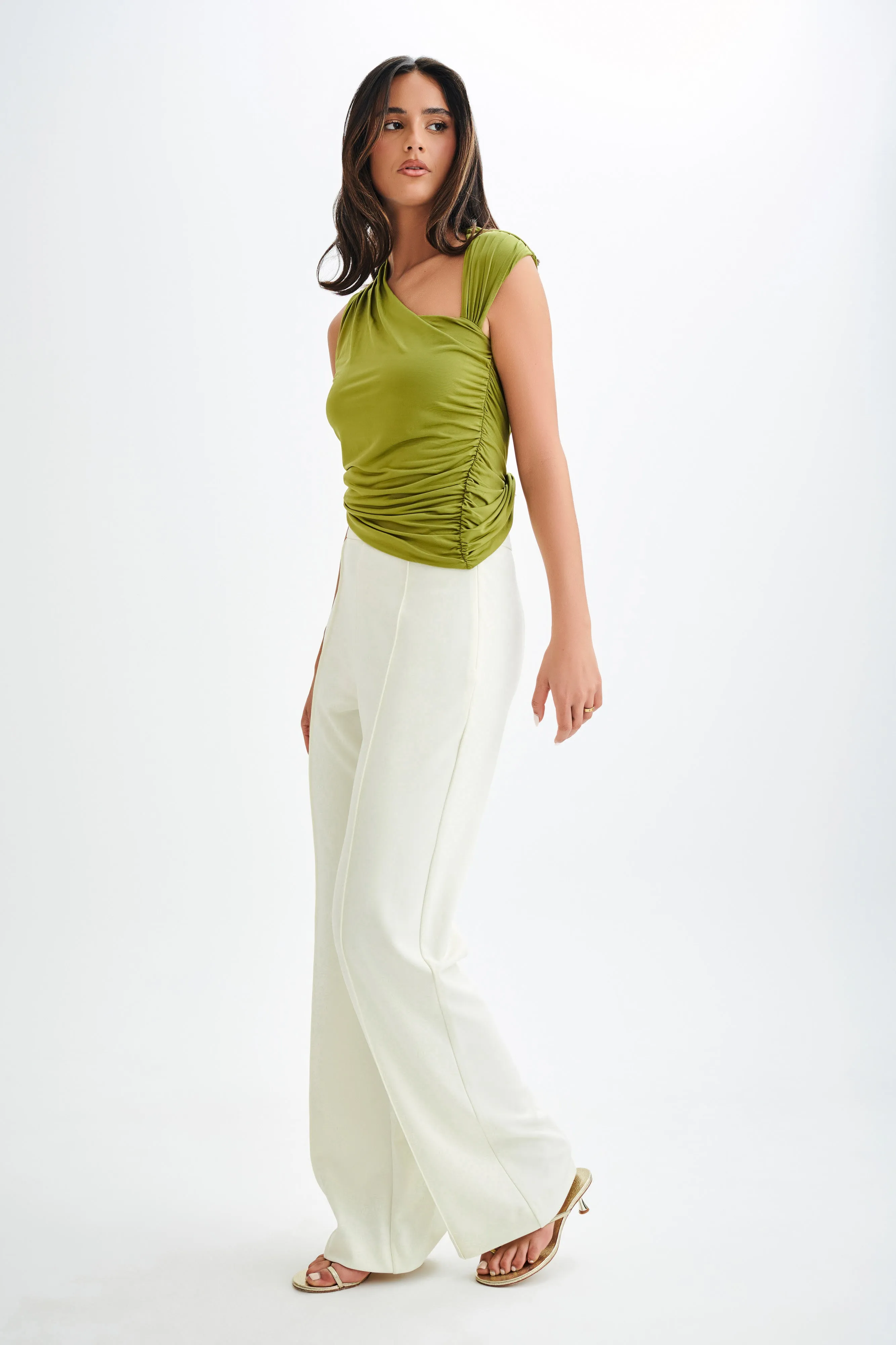 slim fit Griselda Draped Slinky Sleeveless Top - Vintage Olive
