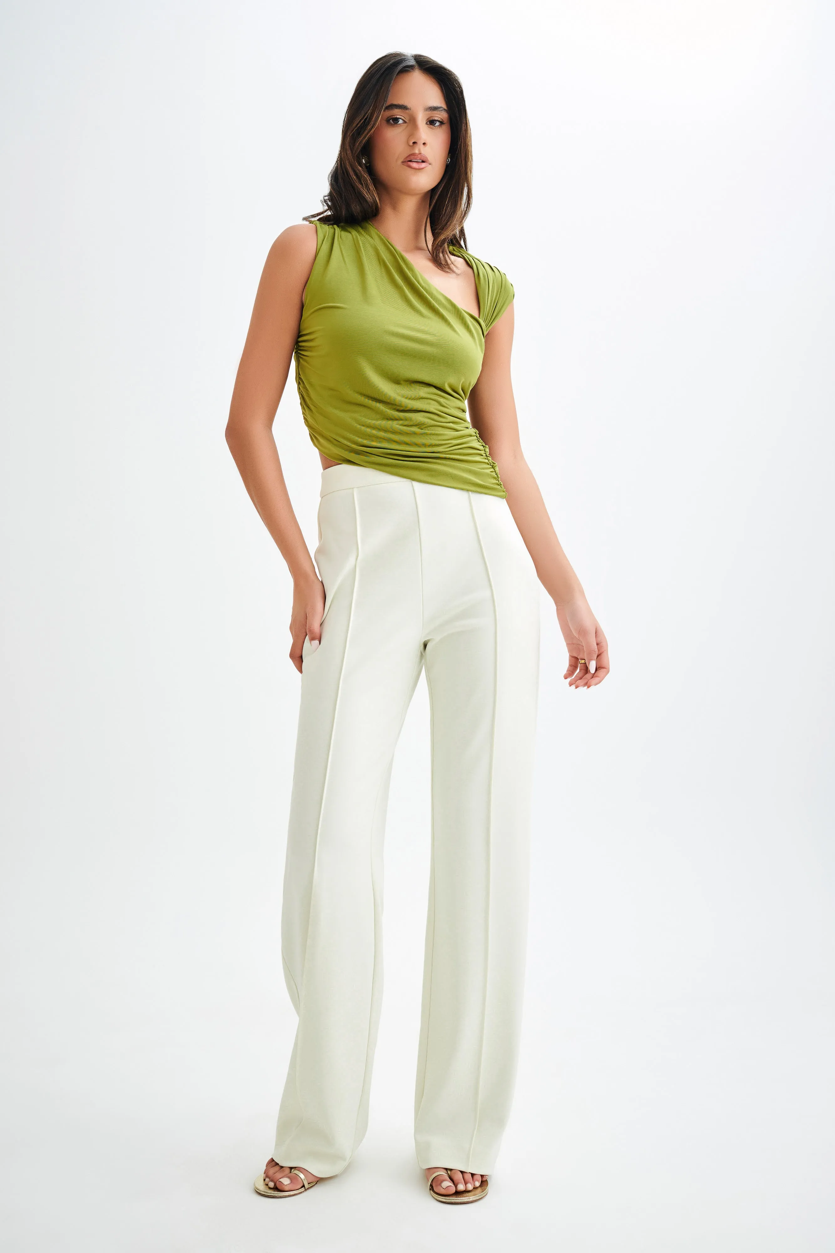 Griselda Draped Slinky Sleeveless Top - Vintage Olive AbrasionResistant Edging