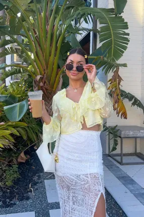 Guilliana Yellow Ruffle Blouse Eco Dye Process Convertible Collar