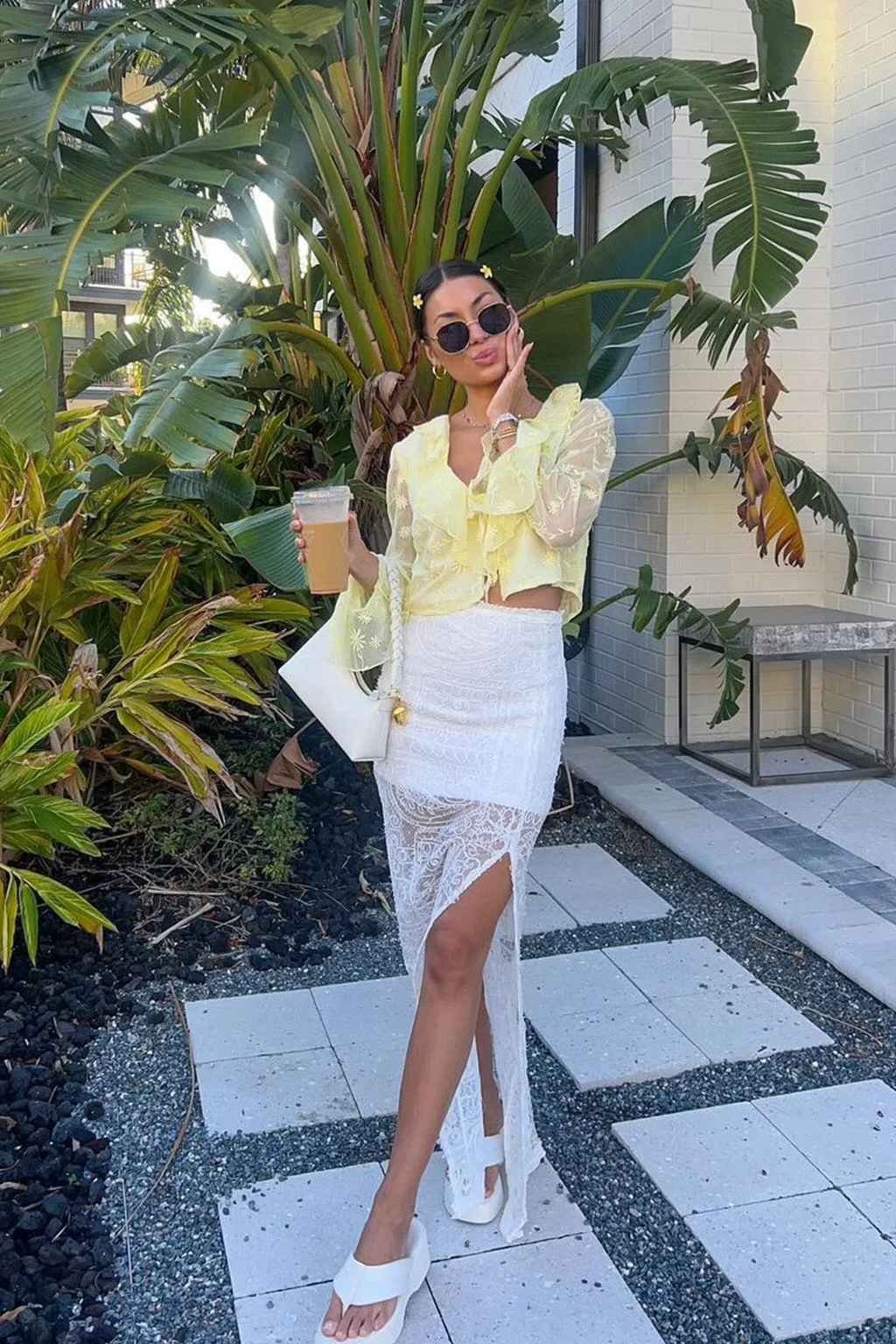 Guilliana Yellow Ruffle Blouse AntiStatic Coating