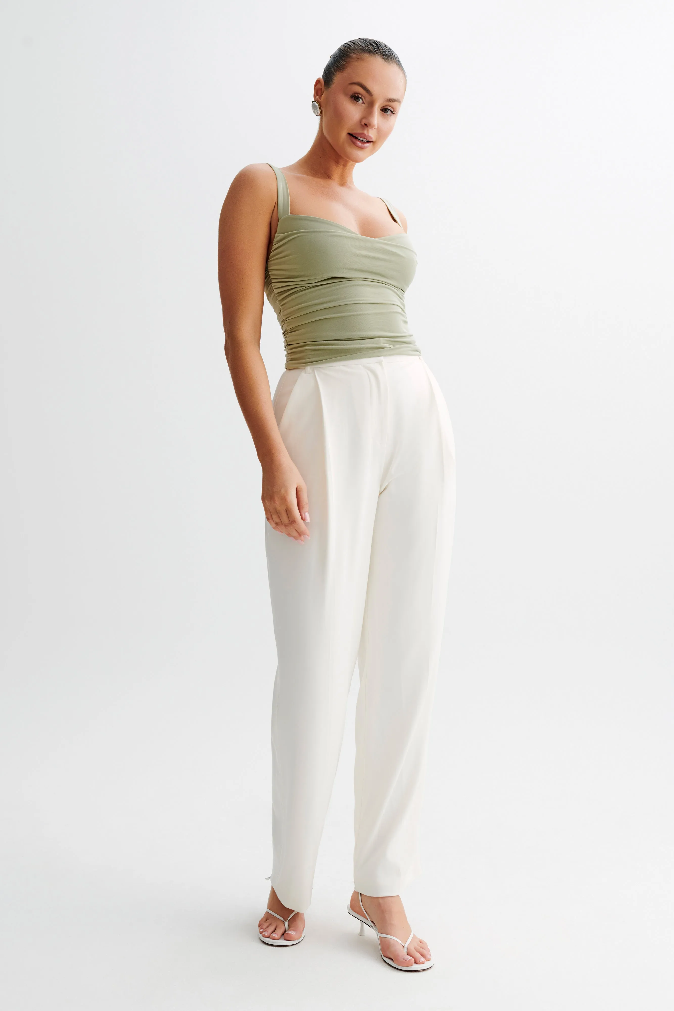 Hailey Slinky Long Line Sweetheart Top - Sage HoodedVersion