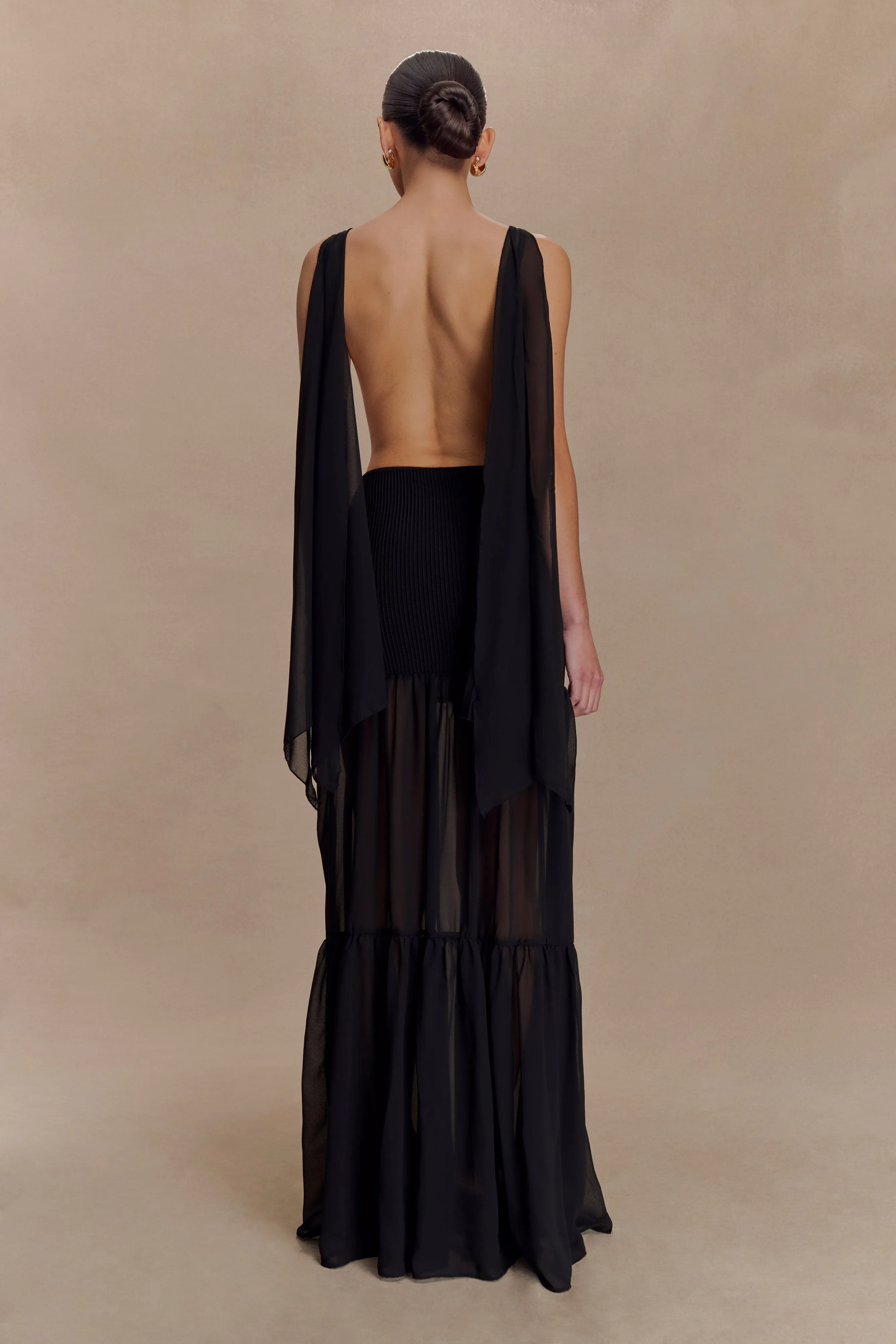 Practical work-to-play piece Trendy Fit Look Haille Knit Chiffon Maxi Dress - Black