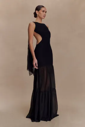 Haille Knit Chiffon Maxi Dress - Black Sweet Mood