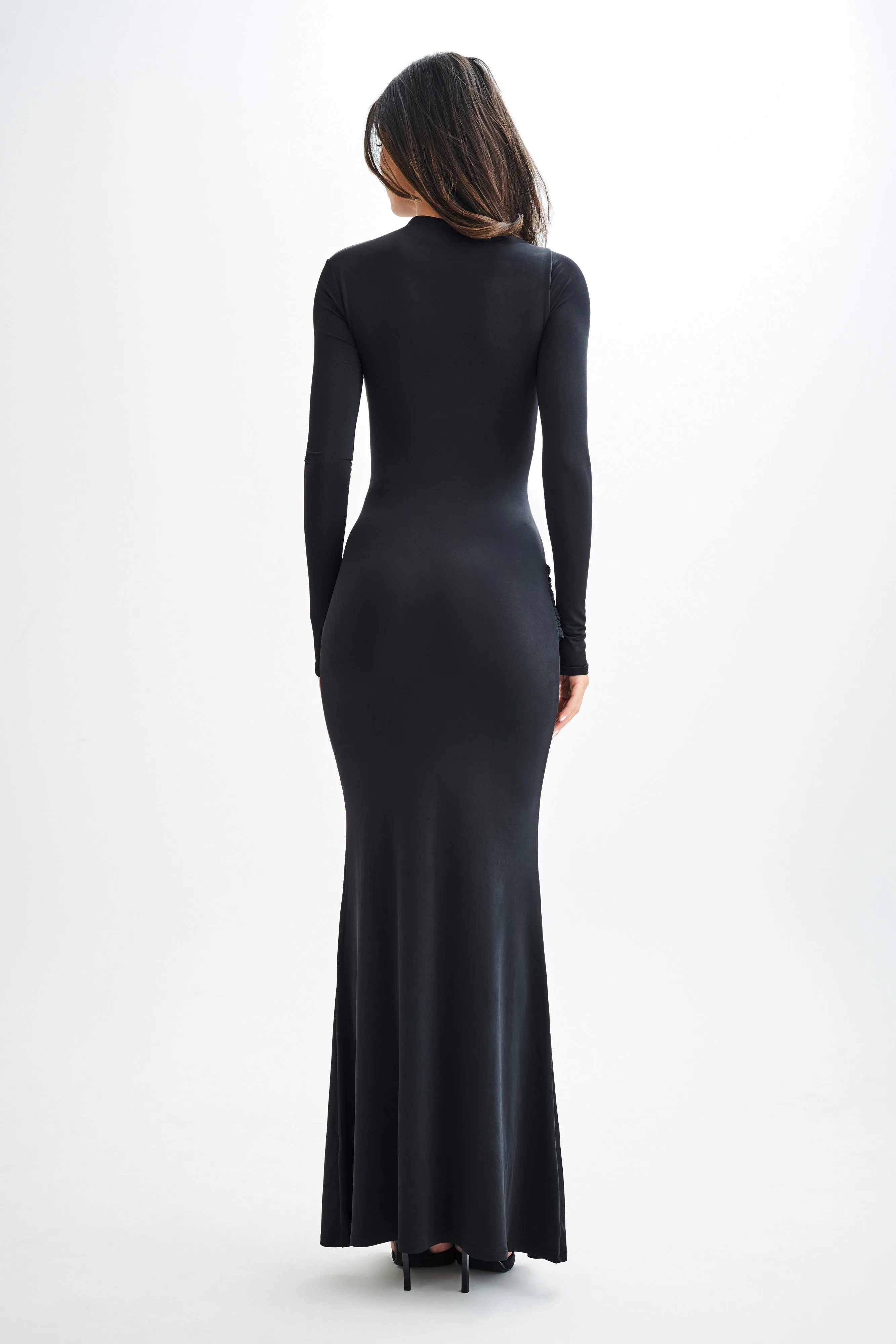 Edge Shape Halcyon Long Sleeve Slinky Maxi Dress - Black