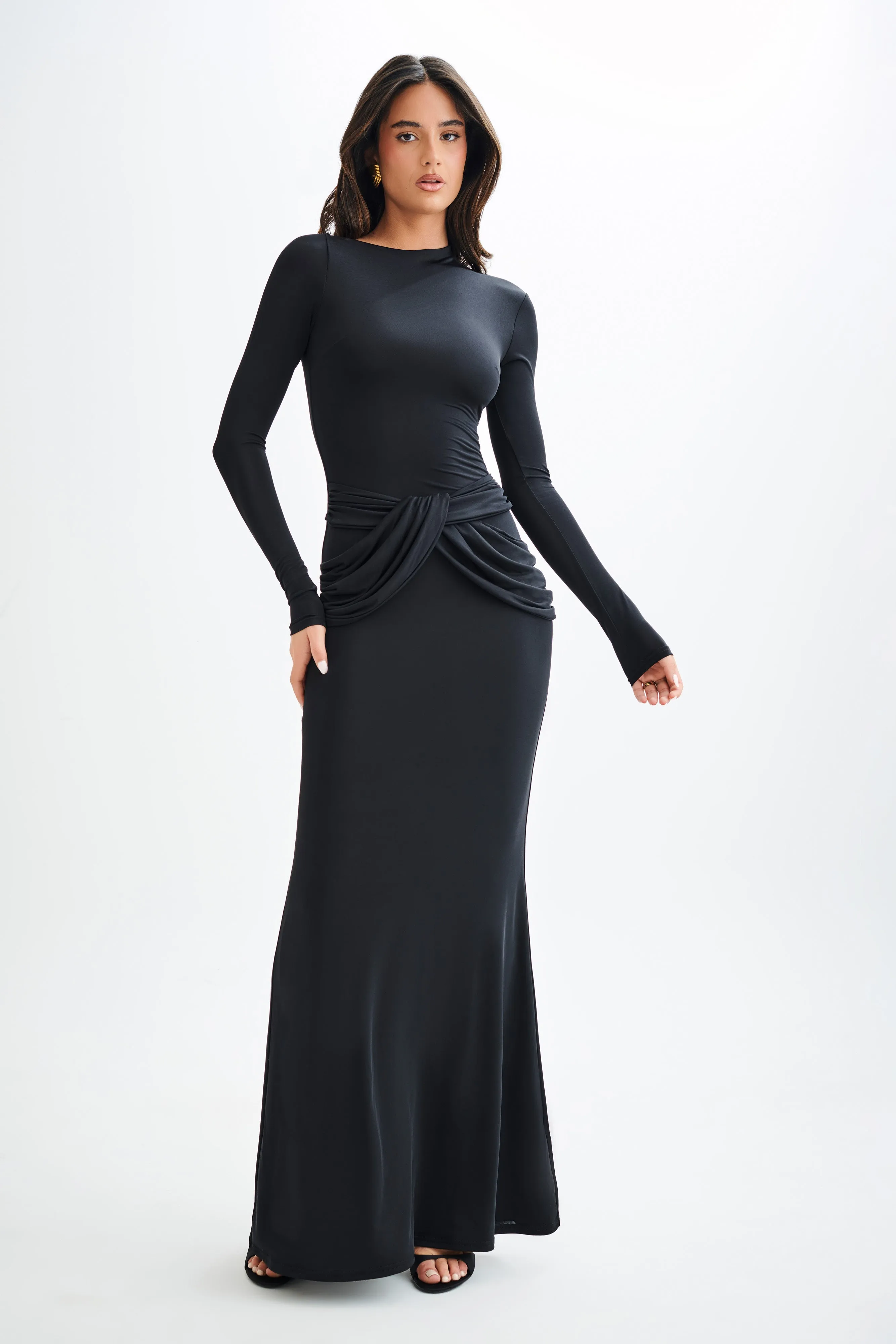 Halcyon Long Sleeve Slinky Maxi Dress - Black UVProtectiveLayer Minimalist Layering