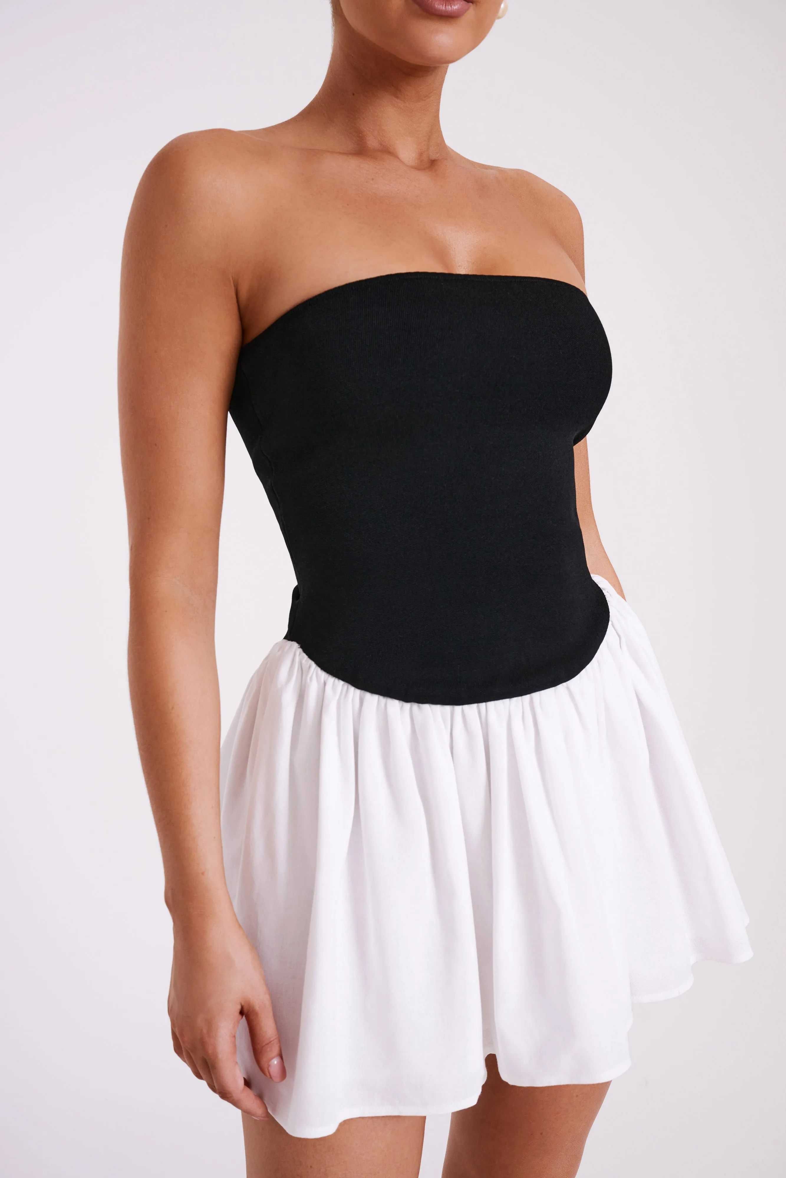 Delicate Tone Hannah Knit And Linen Mini Dress - Black/White