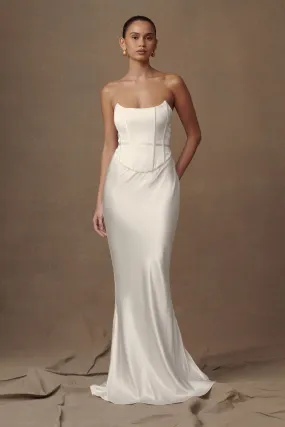 Harlow Satin Strapless Maxi Dress - Ivory Influencer-Style Minimalist Look