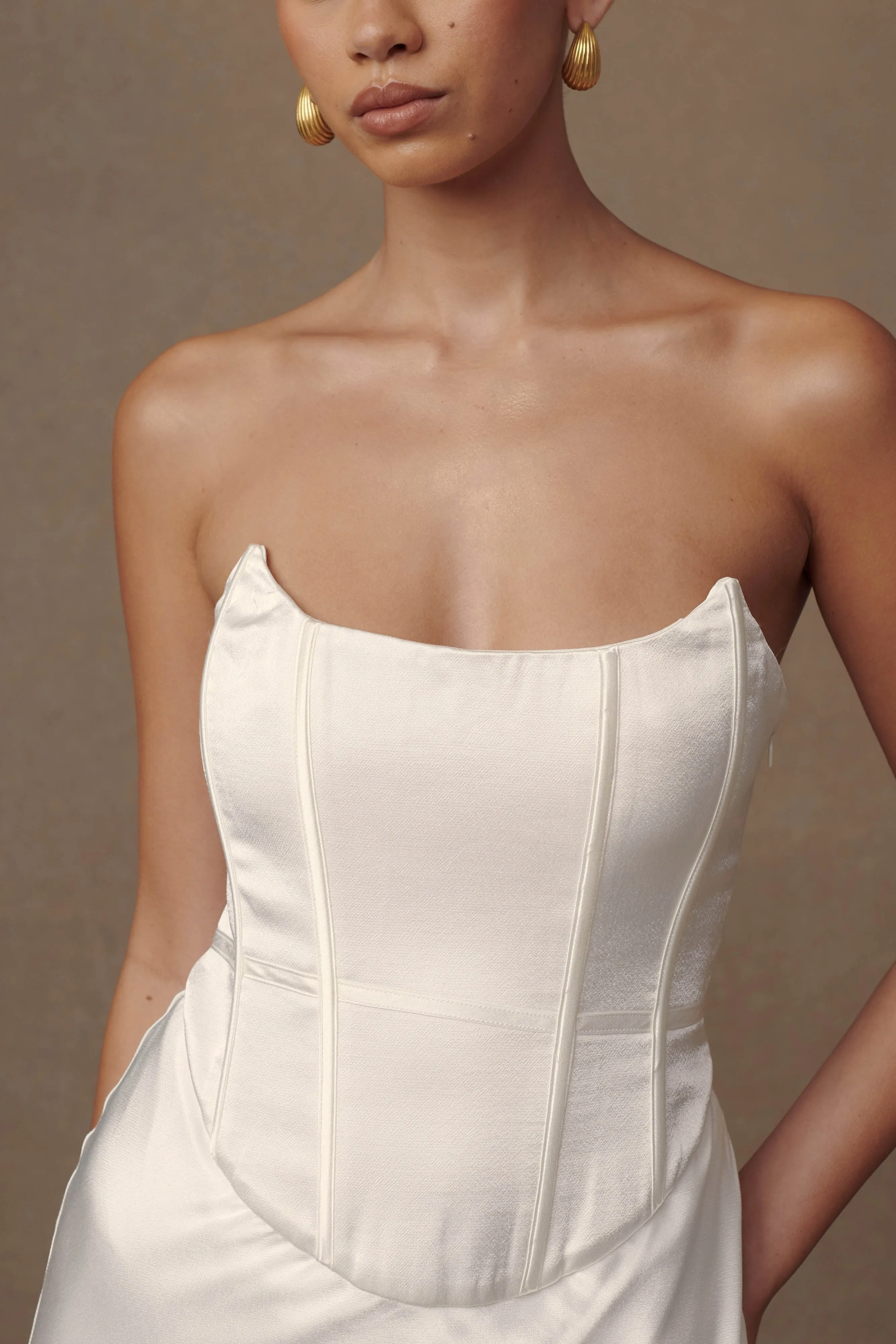 Wardrobe-Staple Harlow Satin Strapless Maxi Dress - Ivory