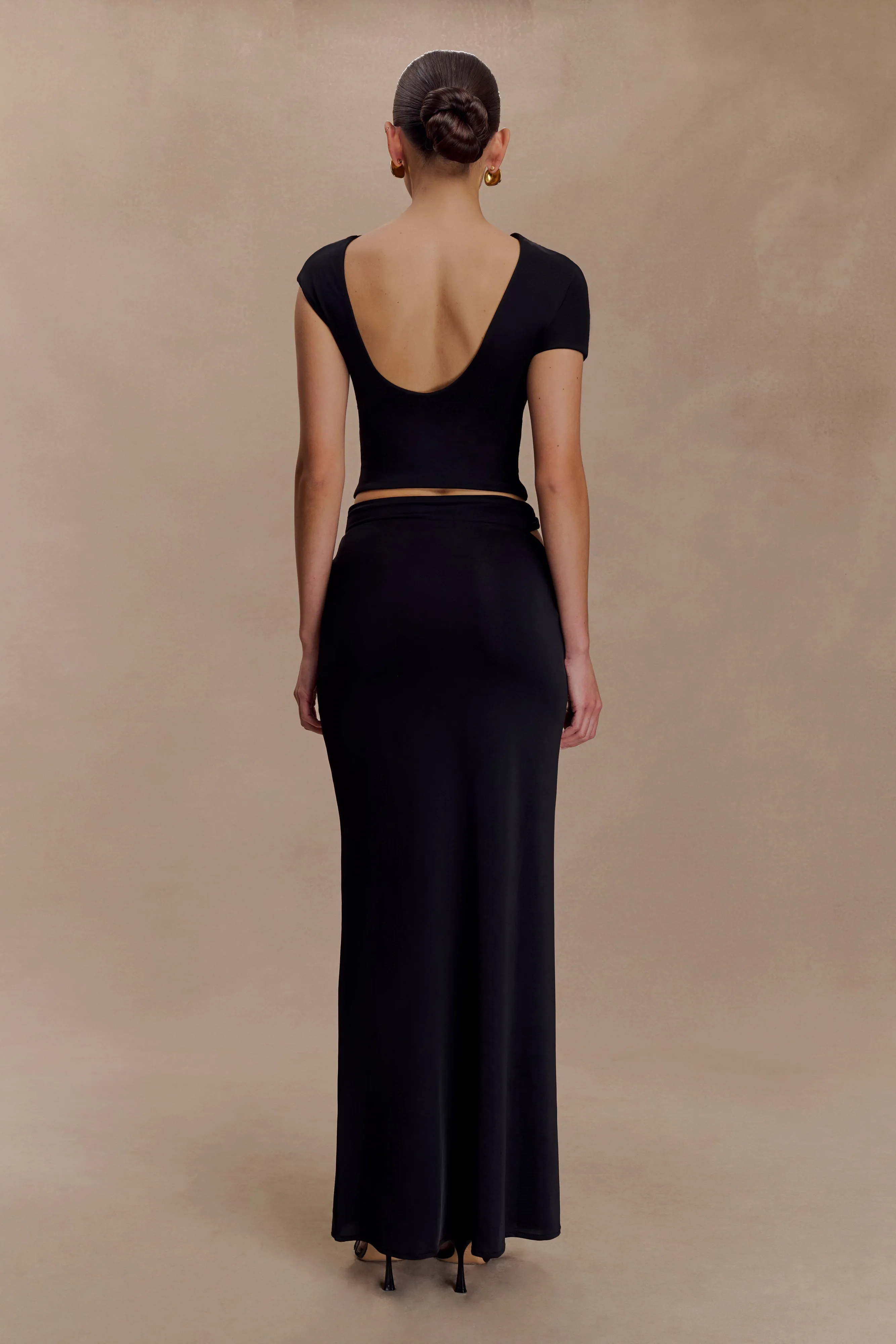 High Collar Design Haven Slinky Twist Top - Black