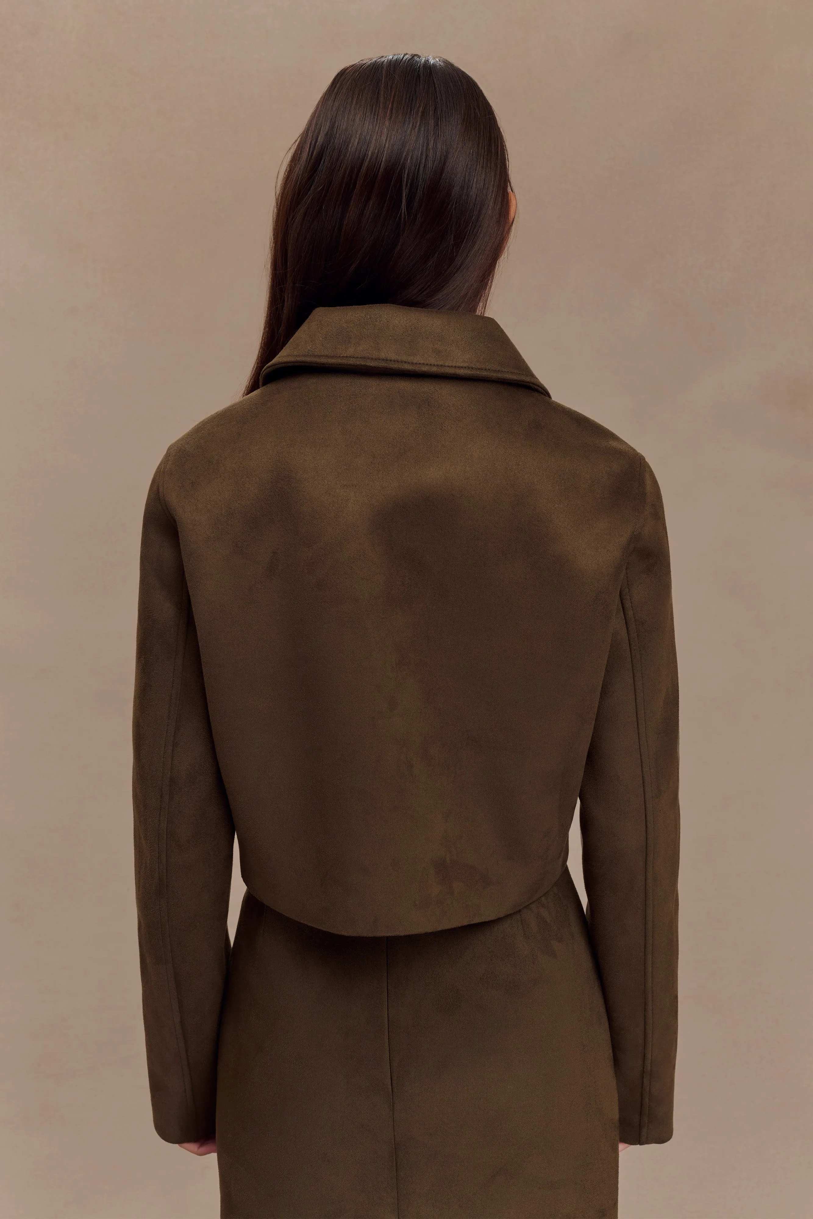 Hayes Faux Suede Collared Jacket - Chocolate Daily Commute