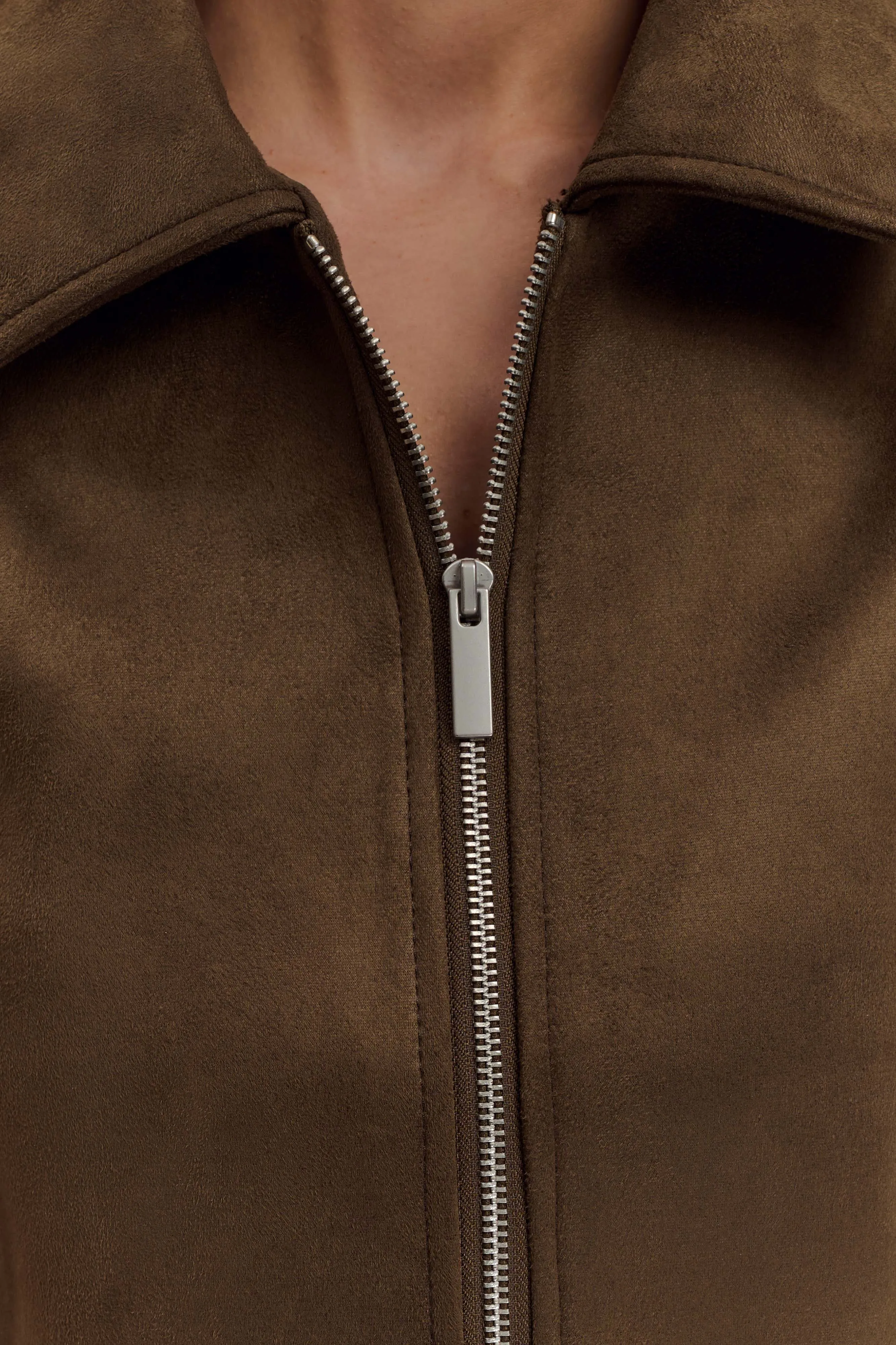 Hayes Faux Suede Collared Jacket - Chocolate Noise Reducing Fabric Dry Weather Look