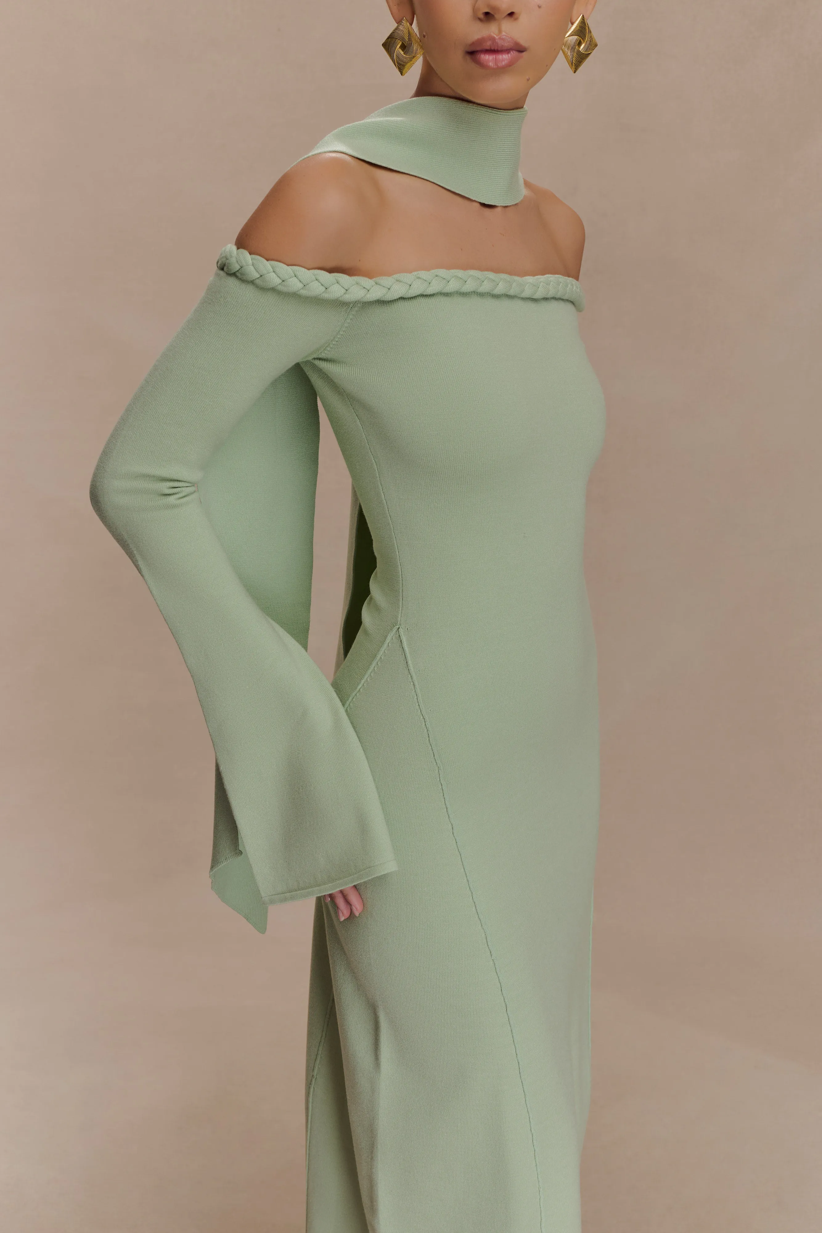 Easy Pairing All-day Comfort Heidi Strapless Knit Scarf Maxi Dress - Pastel Green