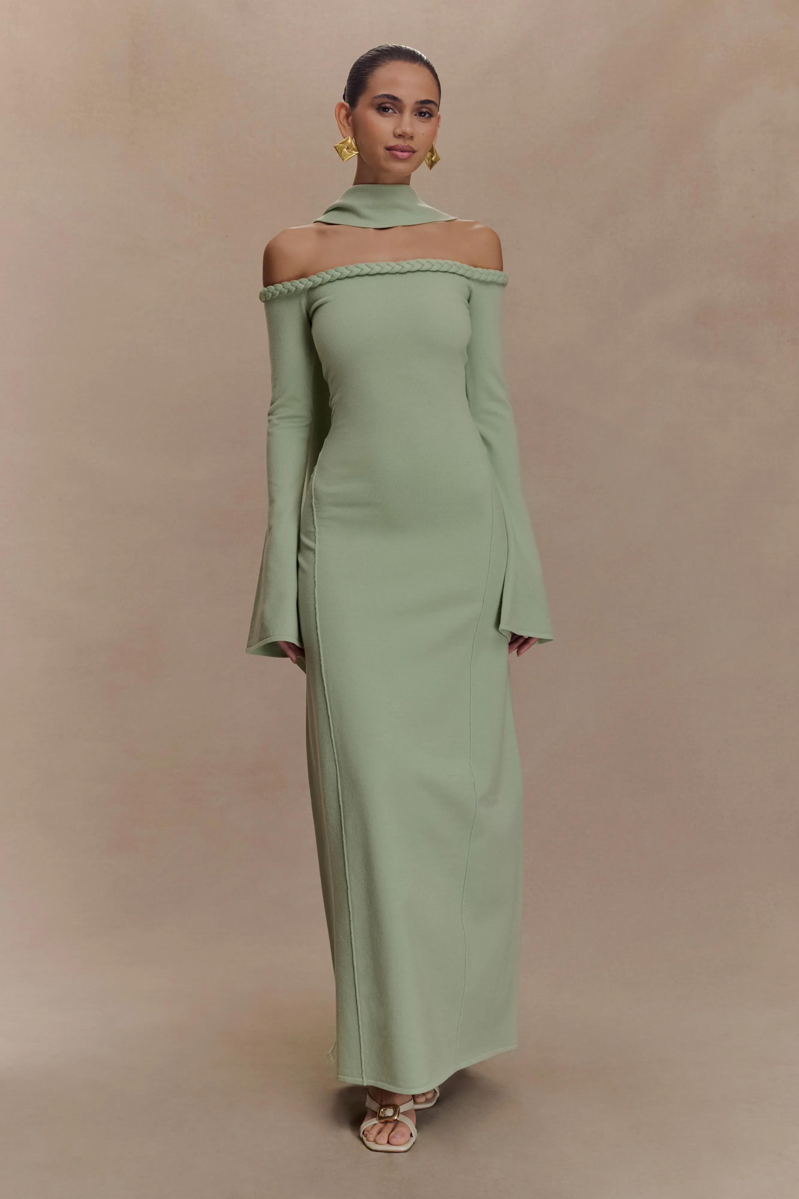 Heidi Strapless Knit Scarf Maxi Dress - Pastel Green Soft Balance
