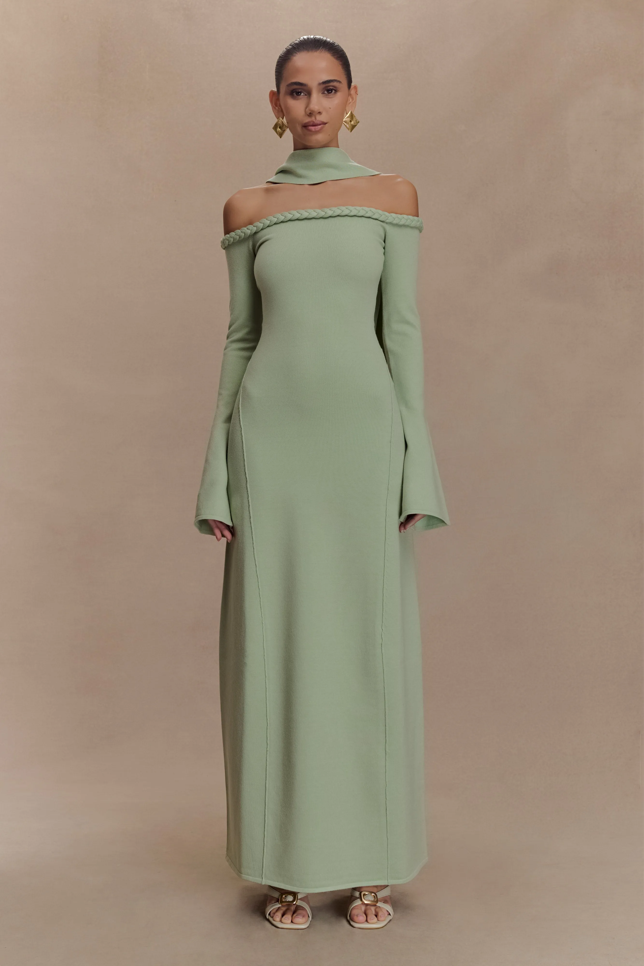 Shore Time Heidi Strapless Knit Scarf Maxi Dress - Pastel Green