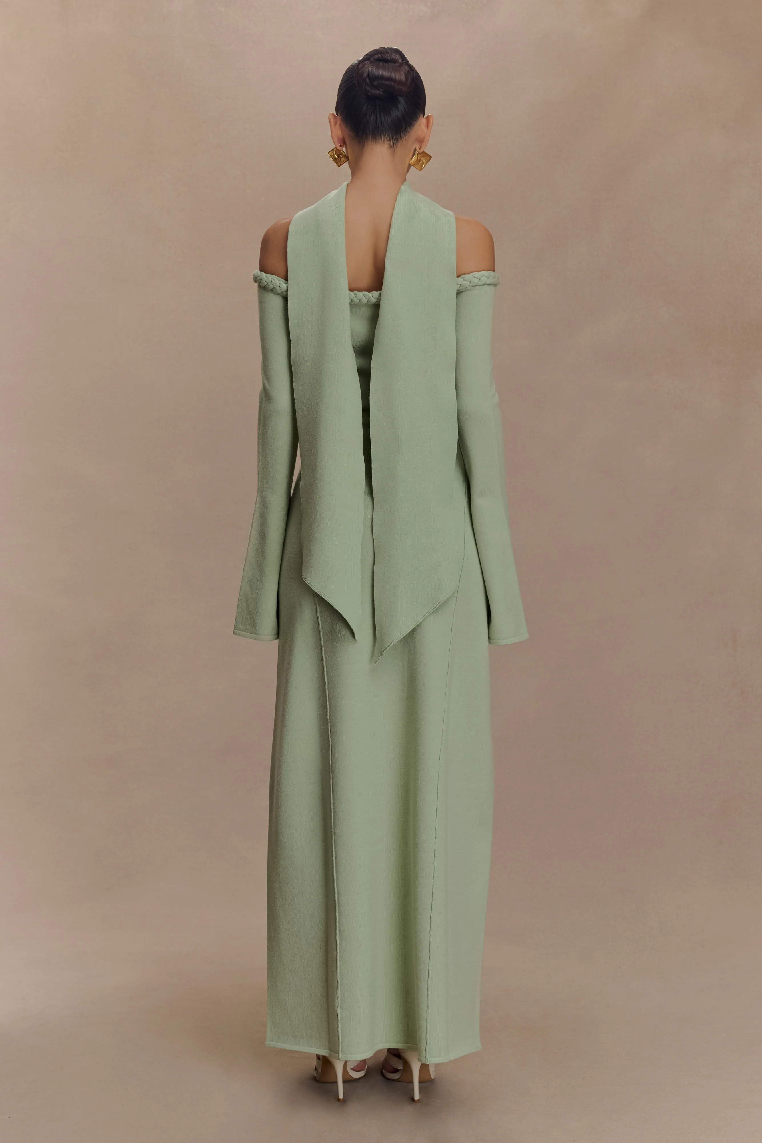 Autumn-Season Heidi Strapless Knit Scarf Maxi Dress - Pastel Green
