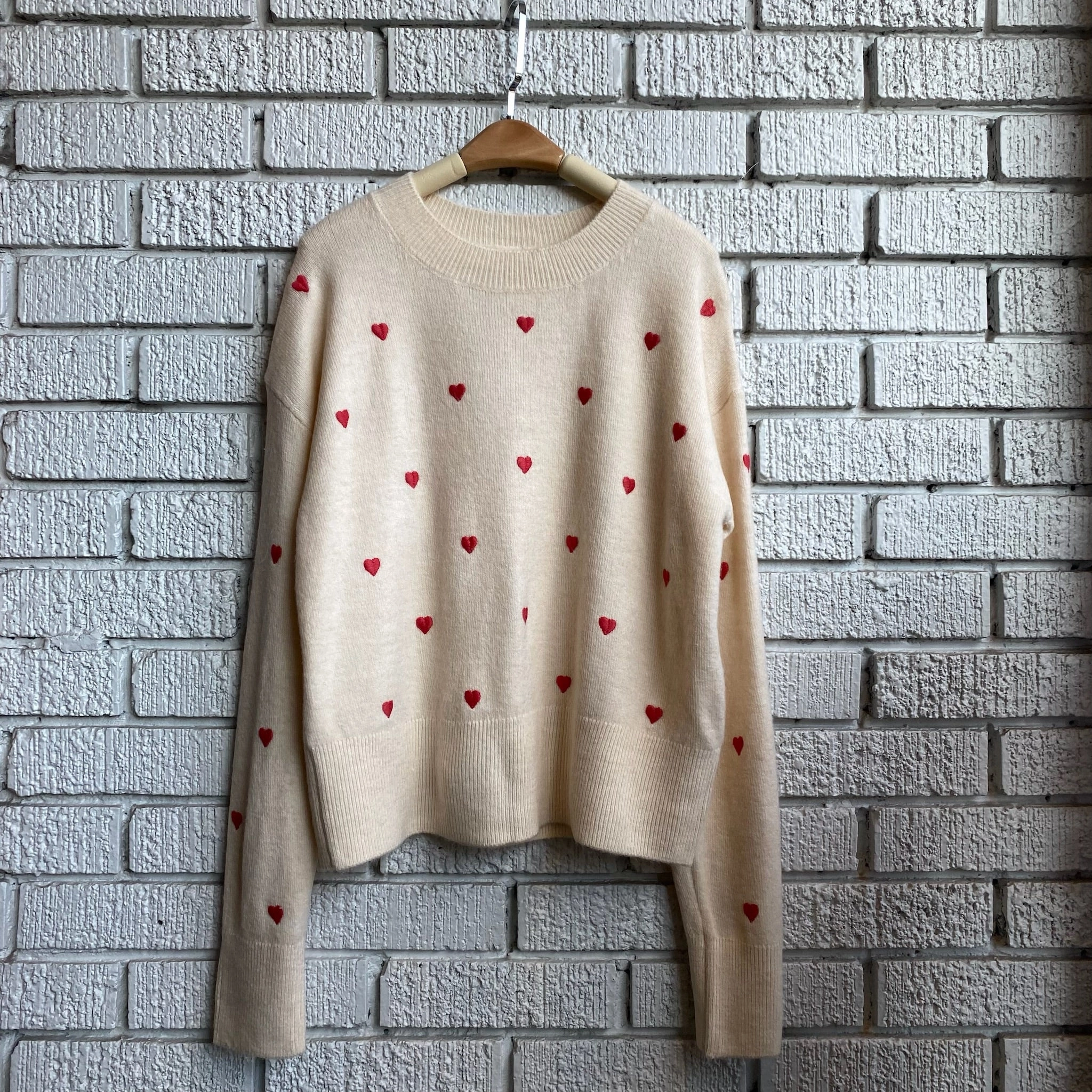 Soft Knit Style Warm Comfort HEART Embroidery Sweater