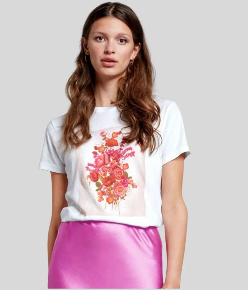 EcoFriendly Material White Bouquet Print T Shirt