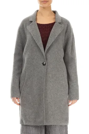 Single Button Grey Wool Coat Soft Texture Ventilated Panels