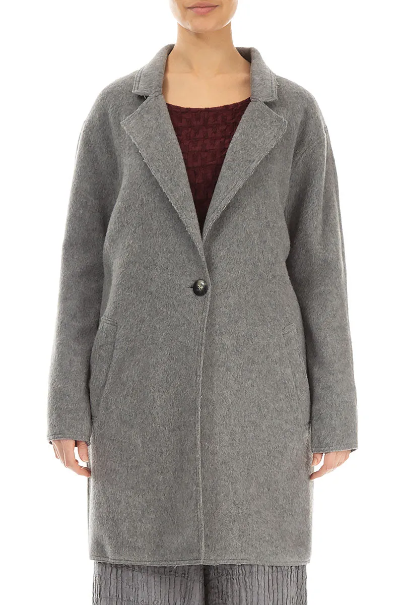 Single Button Grey Wool Coat Soft Texture Ventilated Panels