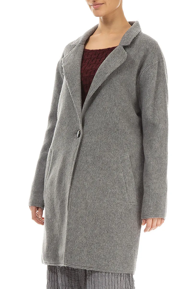 Single Button Grey Wool Coat Recycled Material Construction