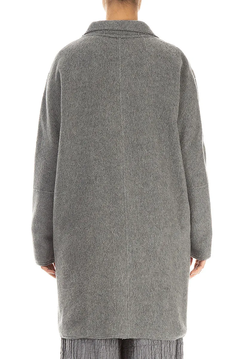 Adjustable Detachable Hood Wind Resistant Single Button Grey Wool Coat