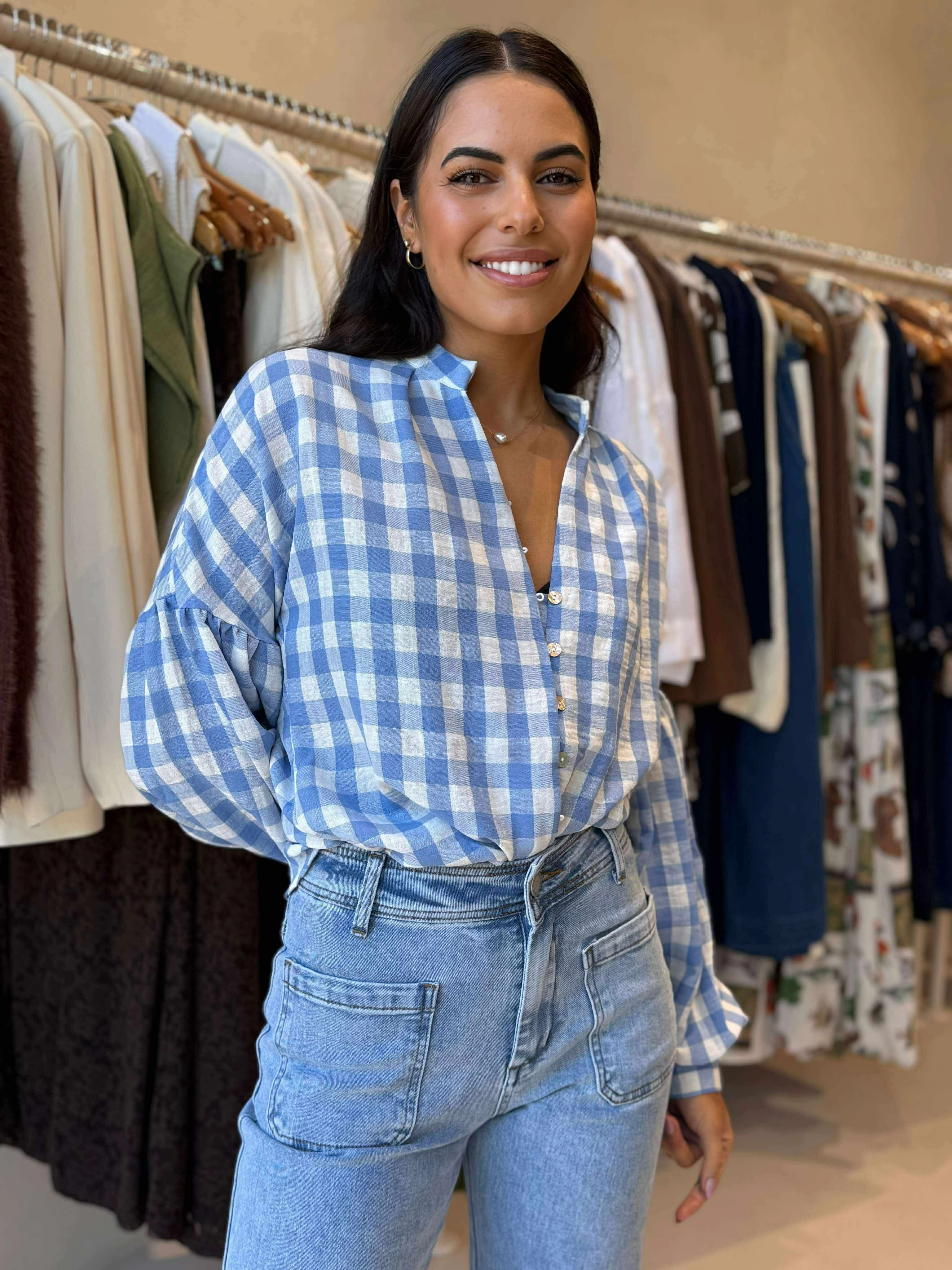 Reinforced Hemline DOLCE BLOUSE - BLUE CHECK