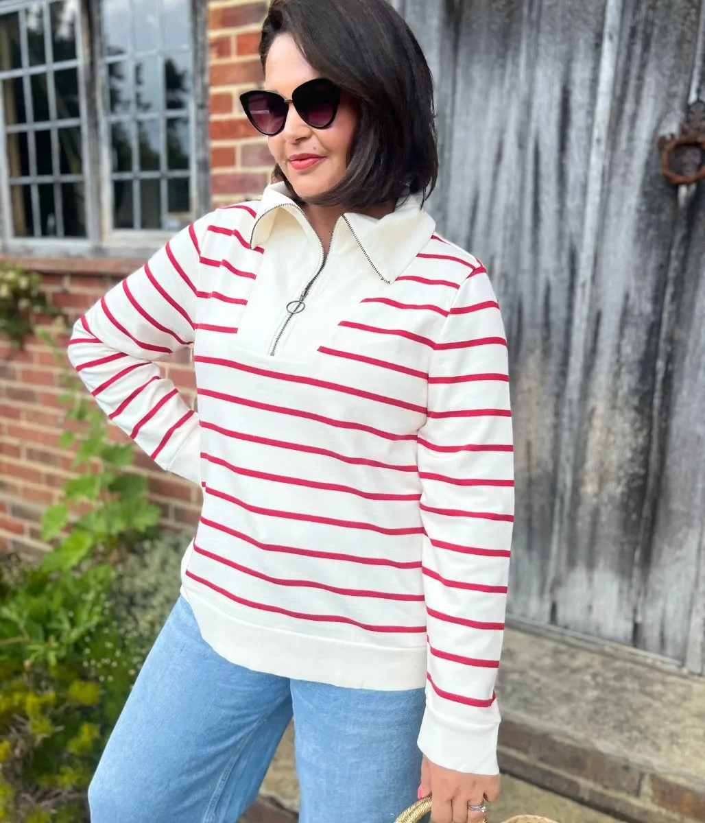 Glow Up Ivory Striped Ex Seasalt Tideline Half Zip Sweatshirt