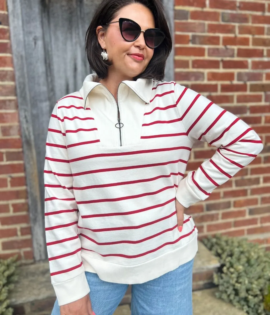 Street Icon Ivory Striped Ex Seasalt Tideline Half Zip Sweatshirt